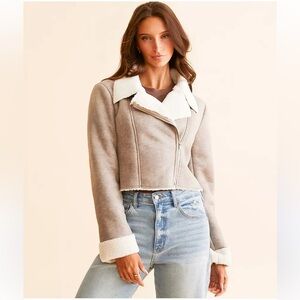 Know One Cares Faux Suede Moto Cropped Jacket Size M
